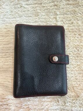 Coach Black Leather Organizer with Red Stitching